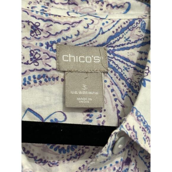 Chicos Tunic Button Down Shirt Paisley Long Sleeve Loose Fit Casual Top 3 XL - Picture 4 of 8